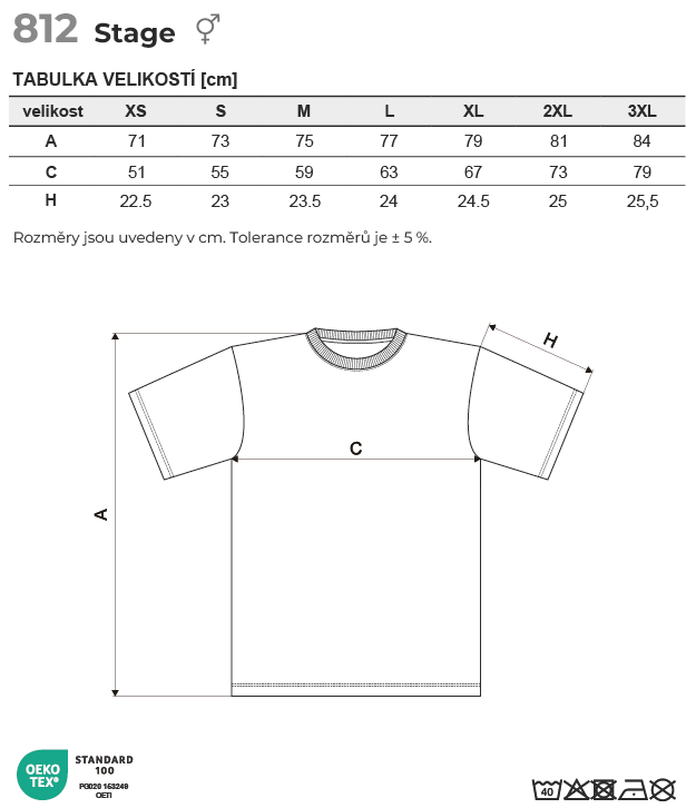812 Stage tričko unisex Tabulka velikostí